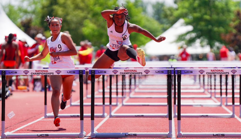 Xavier's Jade Harris was runner-up in the 100-meter hurdles at SLU's Strawberry Relays.
