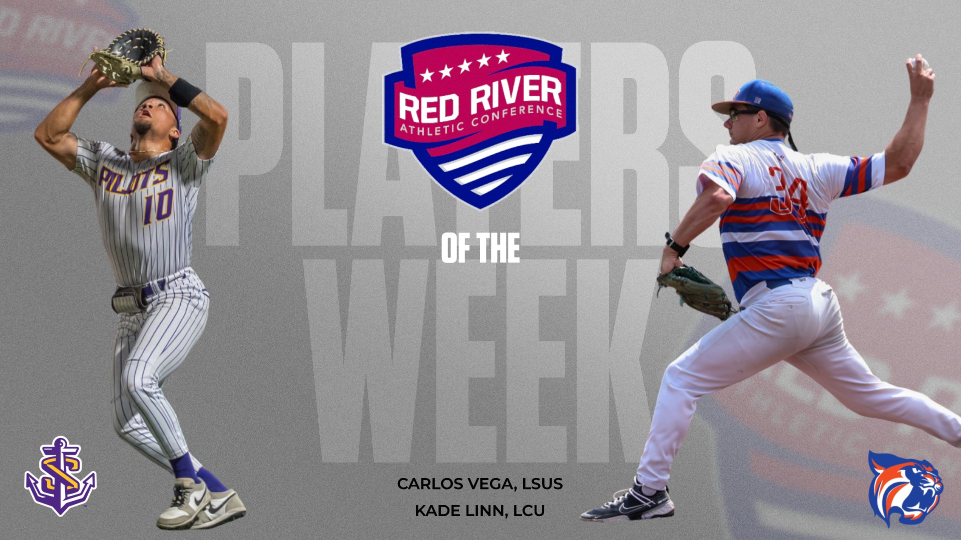 RRAC Baseball Players of the Week are LSUS' Vega (player) and LCU's Linn (pitcher)