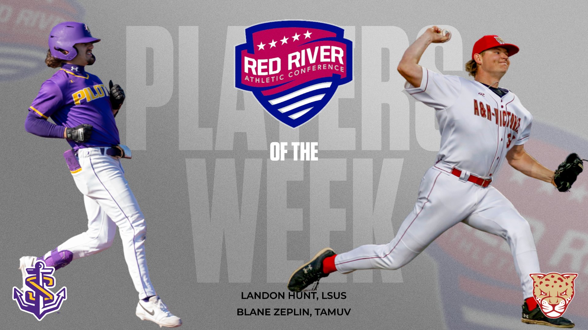 RRAC Baseball Player of the Week Landon Hunt (LSUS) joins Pitcher of the Week Blane Zeplin (TAMUV) in the week's honors
