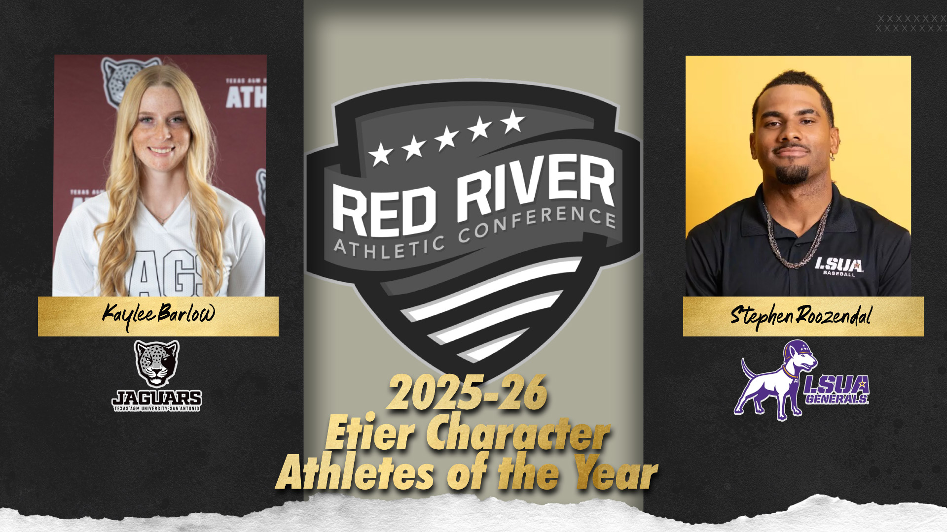 TAMUSA's Barlow, LSUA's Roozendal named RRAC Etier Character Athletes of the Year
