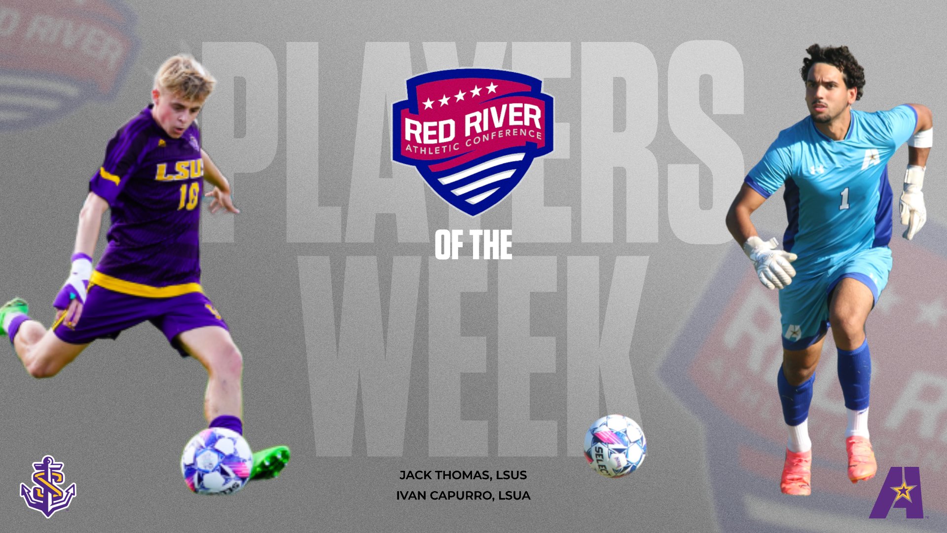LSU Shreveport's Jack Thomas, LSUA's Ivan Capurro Selected as RRAC Men's Soccer Players of the Week