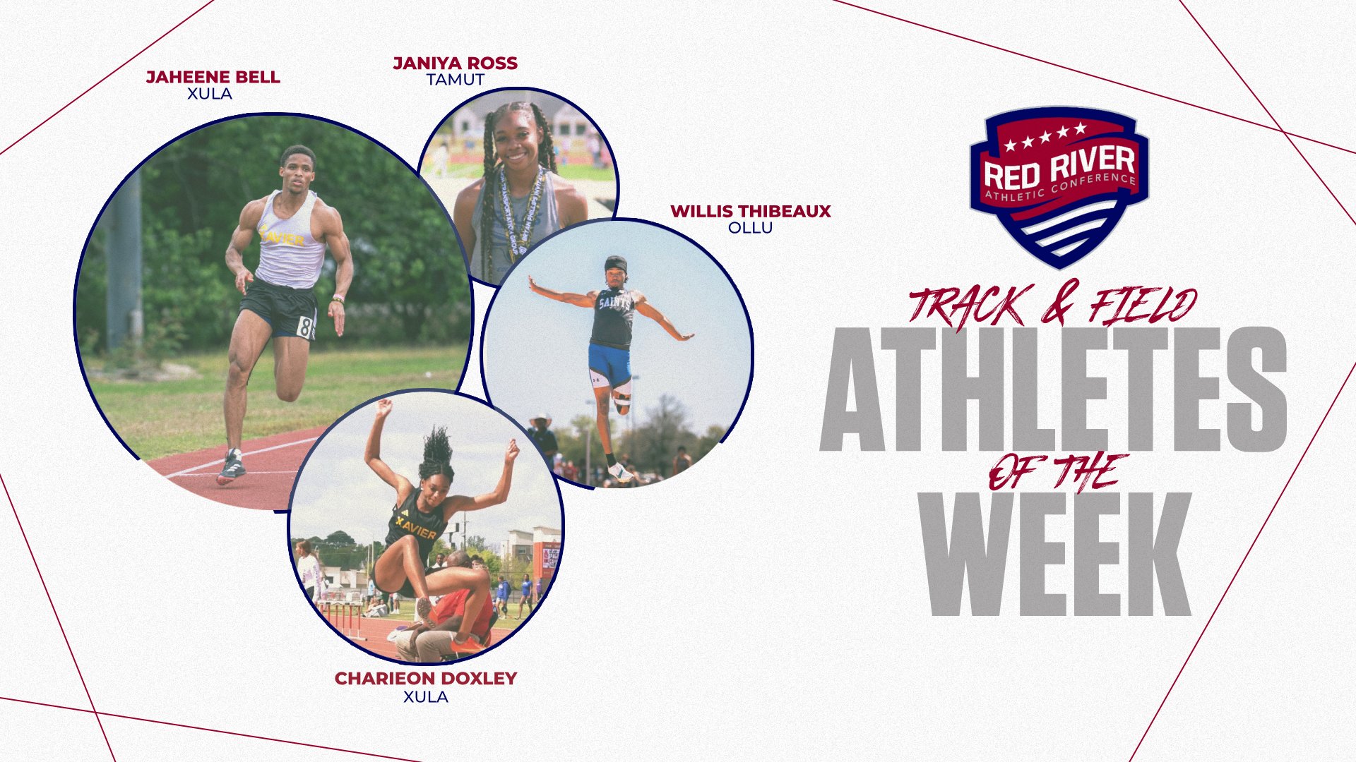 OLLU's Thibeaux, Xavier's Bell and Doxley, and TAMUT's Ross tabbed as RRAC Track and Field Athletes of the Week